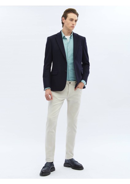 Lacivert Düz Modern Fit Yün Karışımlı Ceket