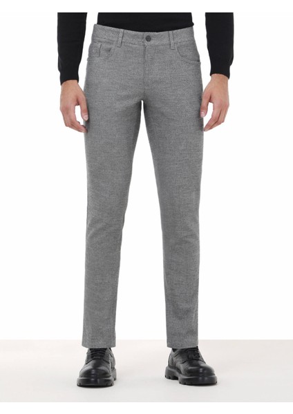 Siyah Çizgili Dokuma Slim Fit Casual Pamuk Karışımlı Pantolon