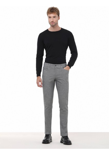 Siyah Çizgili Dokuma Slim Fit Casual Pamuk Karışımlı Pantolon fiyatları