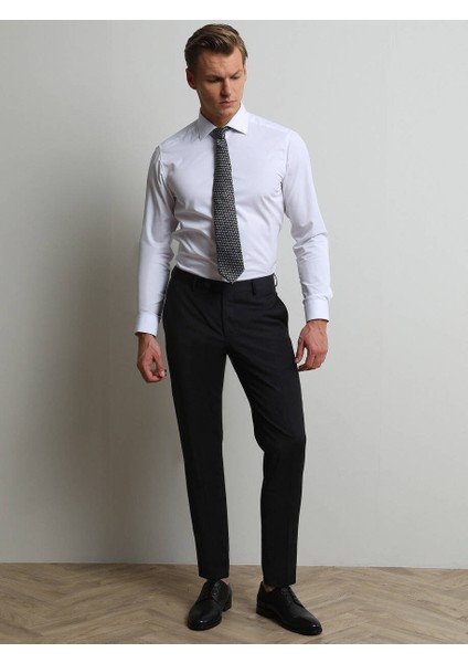 Siyah Düz Dokuma Slim Fit Klasik Yün Karışımlı Pantolon fiyatları