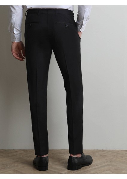Siyah Düz Dokuma Slim Fit Klasik Yün Karışımlı Pantolon fırsatları