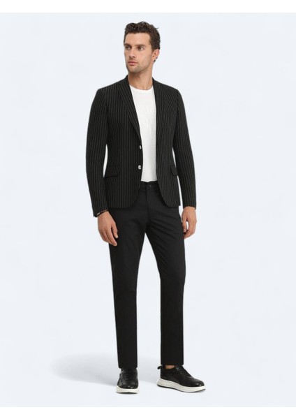 Siyah Çizgili Slim Fit Ceket