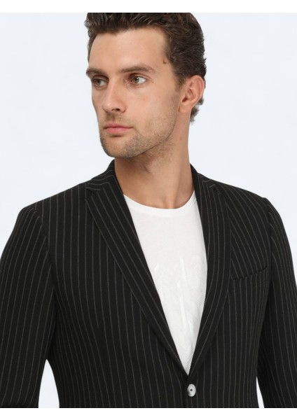 Siyah Çizgili Slim Fit Ceket