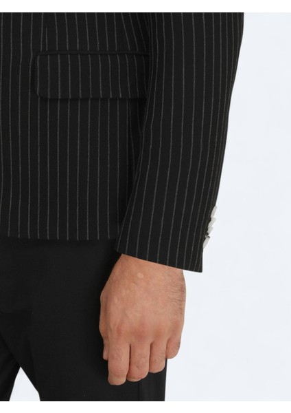 Siyah Çizgili Slim Fit Ceket