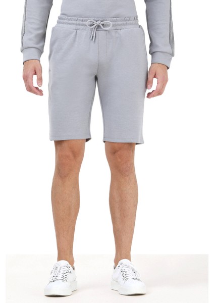 Gri Düz Örme Jogging Fit Spor Bermuda