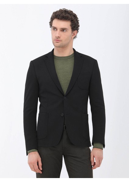 Siyah Düz Slim Fit Örme Ceket