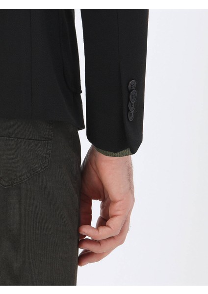 Siyah Düz Slim Fit Örme Ceket