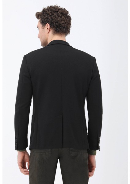 Siyah Düz Slim Fit Örme Ceket