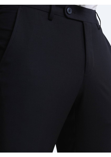 Lacivert Düz Dokuma Slim Fit Klasik Yün Karışımlı Pantolon