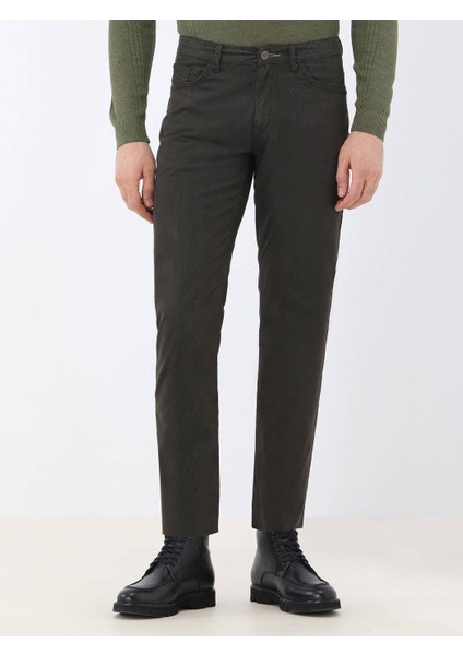 Haki Dokuma Slim Fit Casual Pamuk Karışımlı Pantolon