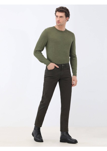 Haki Dokuma Slim Fit Casual Pamuk Karışımlı Pantolon
