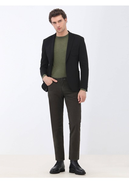 Haki Dokuma Slim Fit Casual Pamuk Karışımlı Pantolon