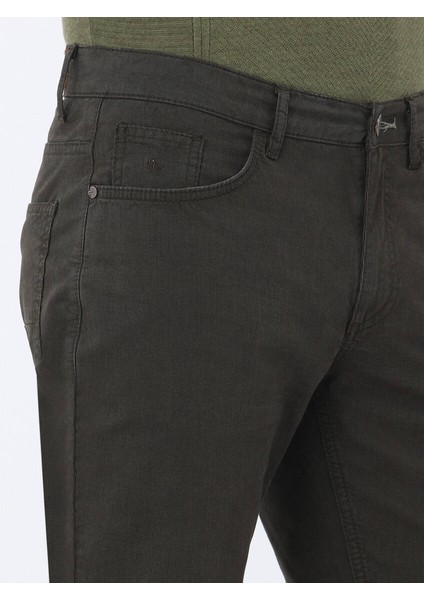 Haki Dokuma Slim Fit Casual Pamuk Karışımlı Pantolon