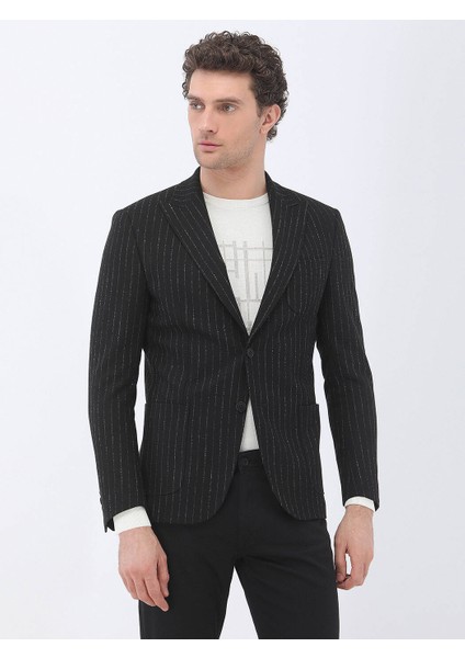Siyah Çizgili Modern Fit Ceket