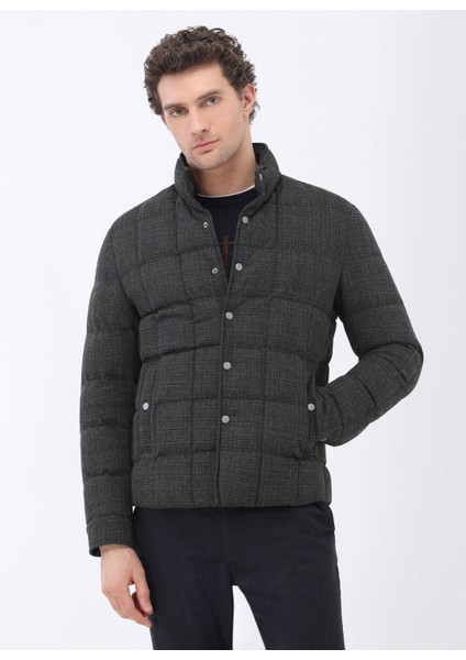 Antrasit Regular Fit Dik Yaka Casual Dokuma Mont