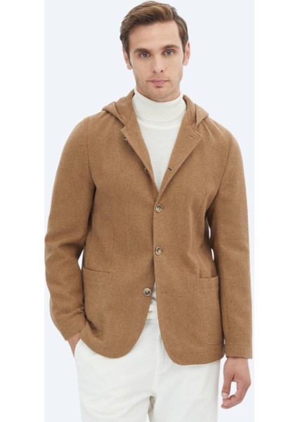 Fındık Düz Modern Fit Yün Karışımlı Ceket