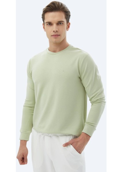 Açık Yeşil Bisiklet Yaka Baskılı Sweatshırt
