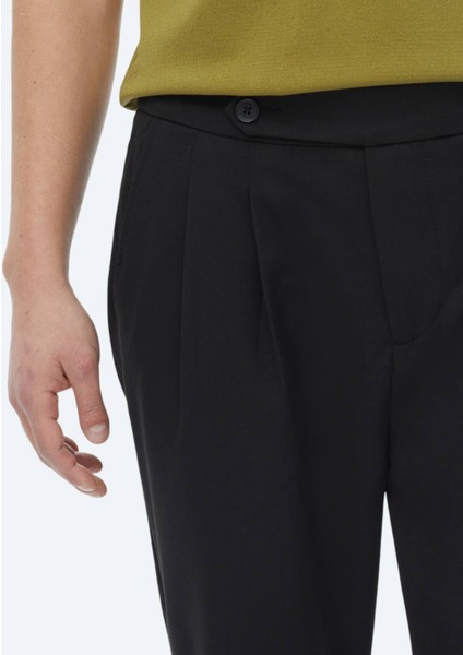 Siyah Düz Dokuma Carrot Fit Smart Casual Pantolon