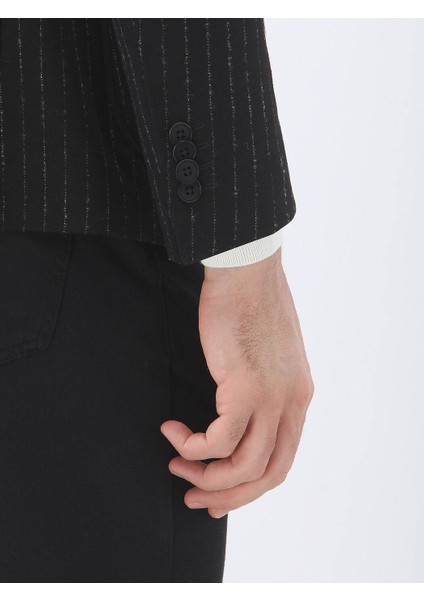 Siyah Çizgili Modern Fit Ceket