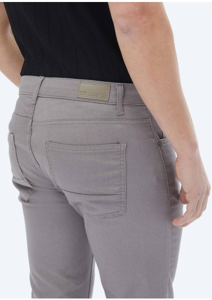 Gri Dokuma Slim Fit Casual Pamuk Karışımlı Pantolon indirimleri