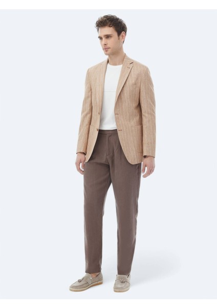 Kiremit Çizgili Modern Fit Pamuk Karışımlı Ceket