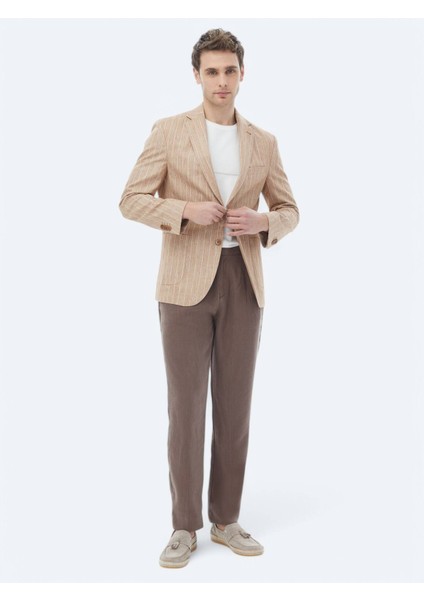 Kiremit Çizgili Modern Fit Pamuk Karışımlı Ceket