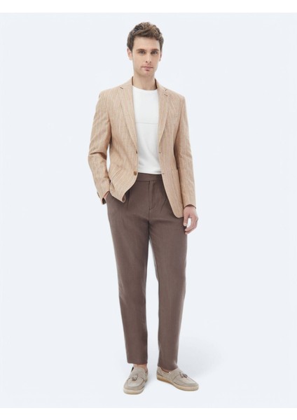 Kiremit Çizgili Modern Fit Pamuk Karışımlı Ceket