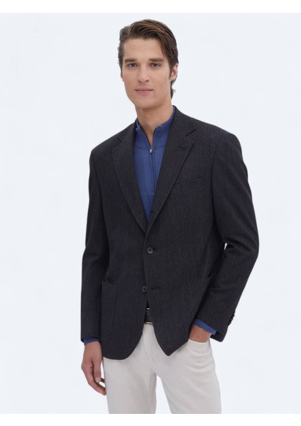 Siyah Düz Modern Fit Pamuk Karışımlı Takım Elbise