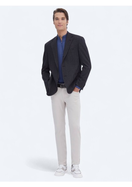 Siyah Düz Modern Fit Pamuk Karışımlı Takım Elbise