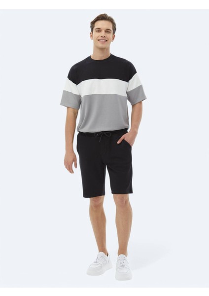 Siyah Düz Örme Jogging Fit Casual Bermuda