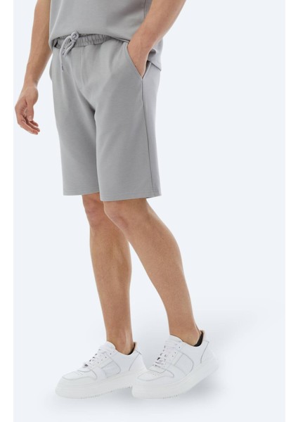 Gri Düz Örme Jogging Fit Casual Bermuda