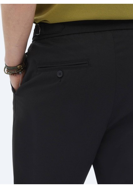 Siyah Düz Dokuma Carrot Fit Smart Casual Pantolon