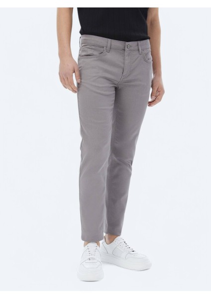 Gri Dokuma Slim Fit Casual Pamuk Karışımlı Pantolon