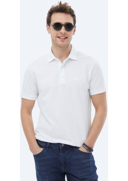 Beyaz Polo Yaka %100 Pamuk T-Shirt