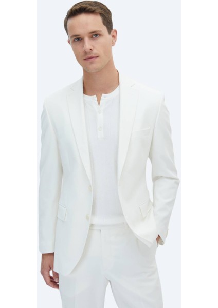 Ekru Düz Slim Fit Takım Elbise