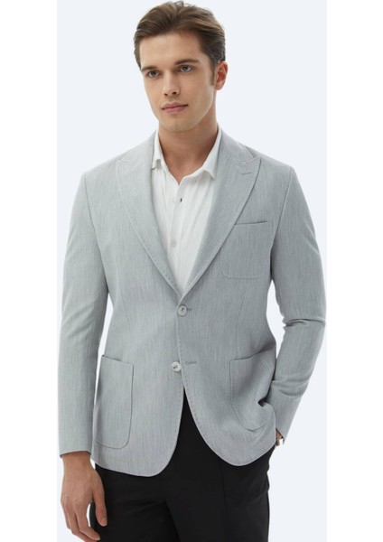 Açık Gri Düz Modern Fit Ceket