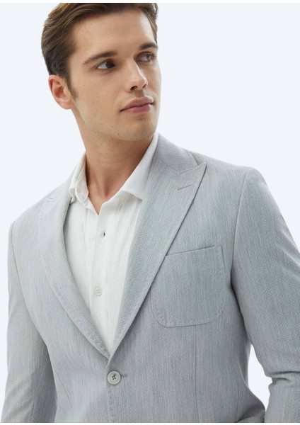 Açık Gri Düz Modern Fit Ceket