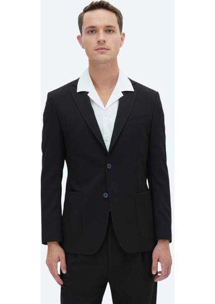 Siyah Düz Fitted Fit Takım Elbise