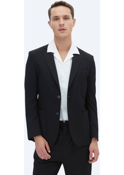 Siyah Düz Fitted Fit Takım Elbise