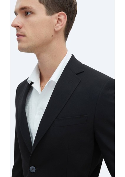 Siyah Düz Fitted Fit Takım Elbise