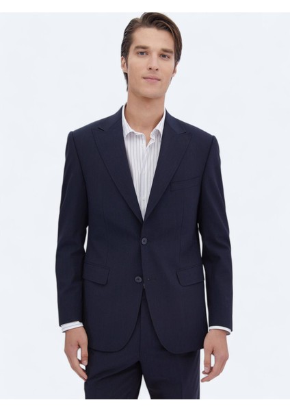Lacivert Mikro Modern Fit Çevre Dostu Yün Karışımlı Takım Elbise