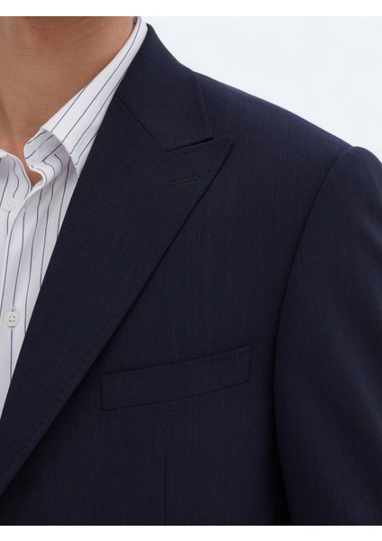 Lacivert Mikro Modern Fit Çevre Dostu Yün Karışımlı Takım Elbise