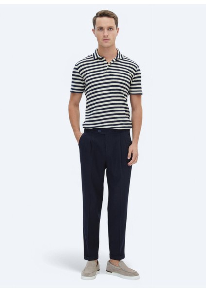 Lacivert Dokuma Carrot Fit Casual Pantolon