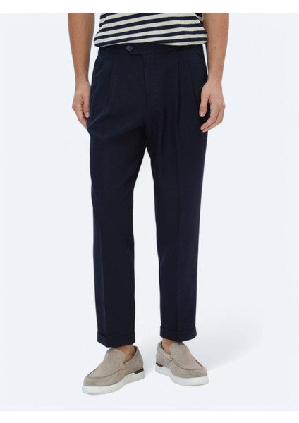 Lacivert Dokuma Carrot Fit Casual Pantolon