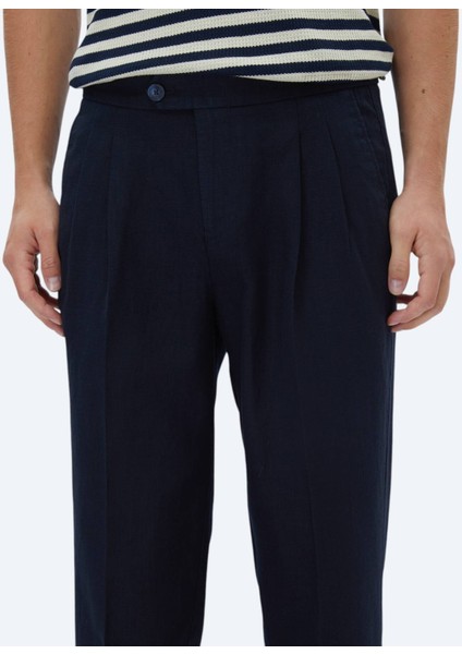 Lacivert Dokuma Carrot Fit Casual Pantolon
