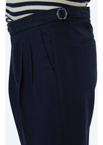 Lacivert Dokuma Carrot Fit Casual Pantolon