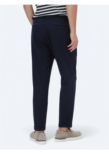 Lacivert Dokuma Carrot Fit Casual Pantolon
