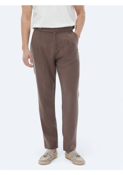 Kahverengi Dokuma Carrot Fit Casual Pantolon