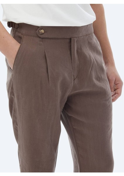 Kahverengi Dokuma Carrot Fit Casual Pantolon