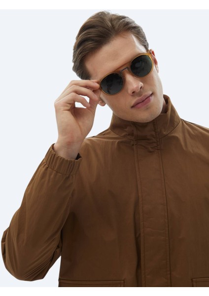 Açık Kahve Oversize Fit Dik Yaka Casual Dokuma Mont modelleri